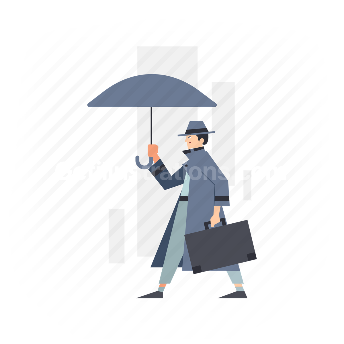 man, suitcase, umbrella, suit, business